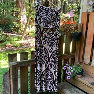 Trac Black and Cream Patterned Sleeveless Maxi Dress